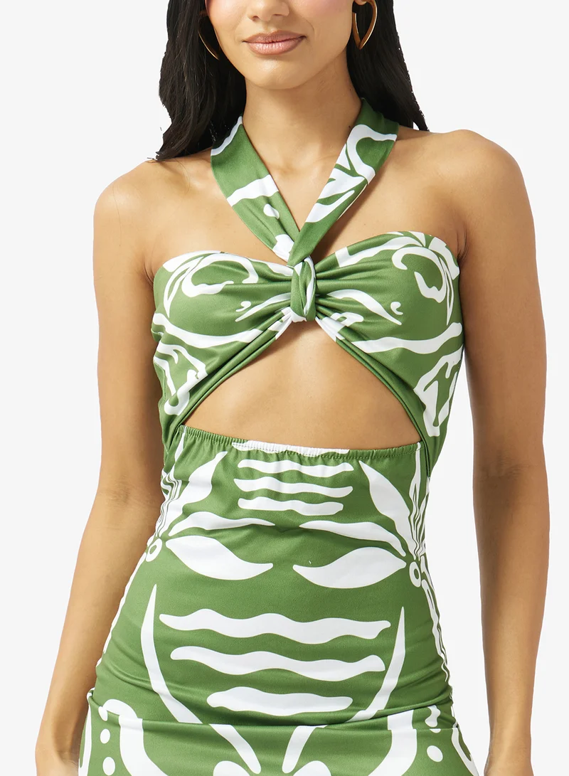 Ginger  Halter Neck Abstract Print Dress for Women | Best Price UAE